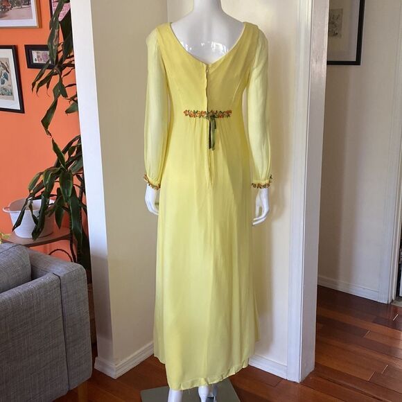 Vintage Lemon Yellow 60s/ 70s Maxi Chiffon Gown - Picture 8 of 16